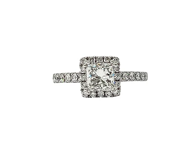 18K White Gold 1.31cttw Diamond Princess Cut Halo Engagement Ring, size 6.5