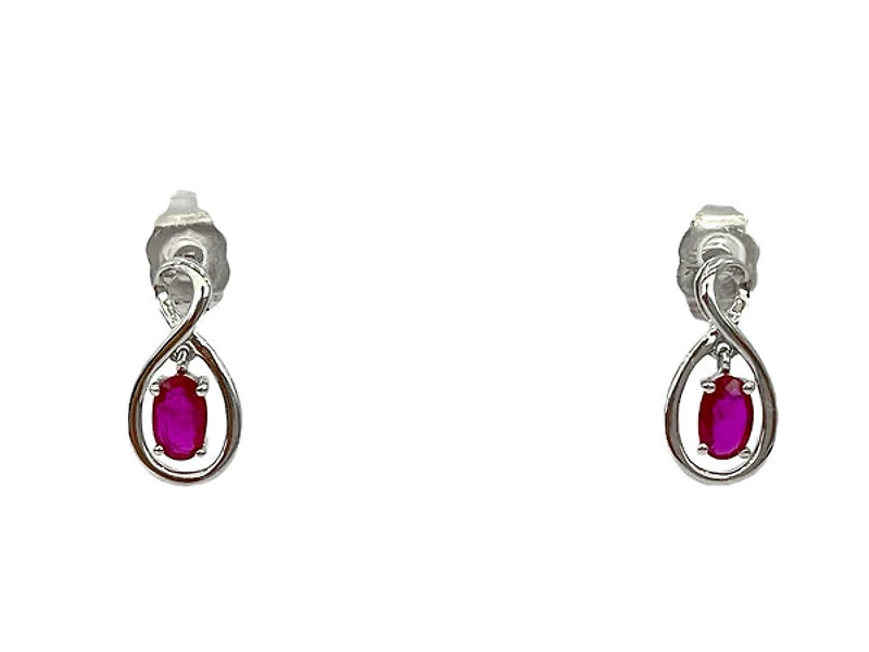 10K White Gold Oval Shape Ruby Stud Earrings