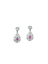 10K White Gold 0.55cttw Genuine Ruby and 0.11cttw Diamond Earrings