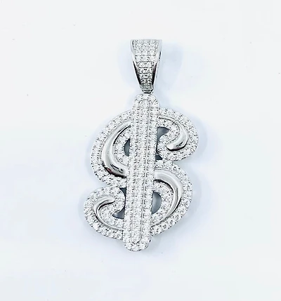 Money symbol Sterling Silver Charm w /CZ