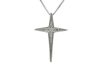 10K White Gold 0.022cttw Diamond Cross Pendant, 18"