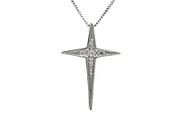10K White Gold 0.022cttw Diamond Cross Pendant, 18"