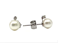 14K White Gold 5.5-6mm Cultured Pearl and 0.02cttw Diamond Earrings with Butterfly Backs