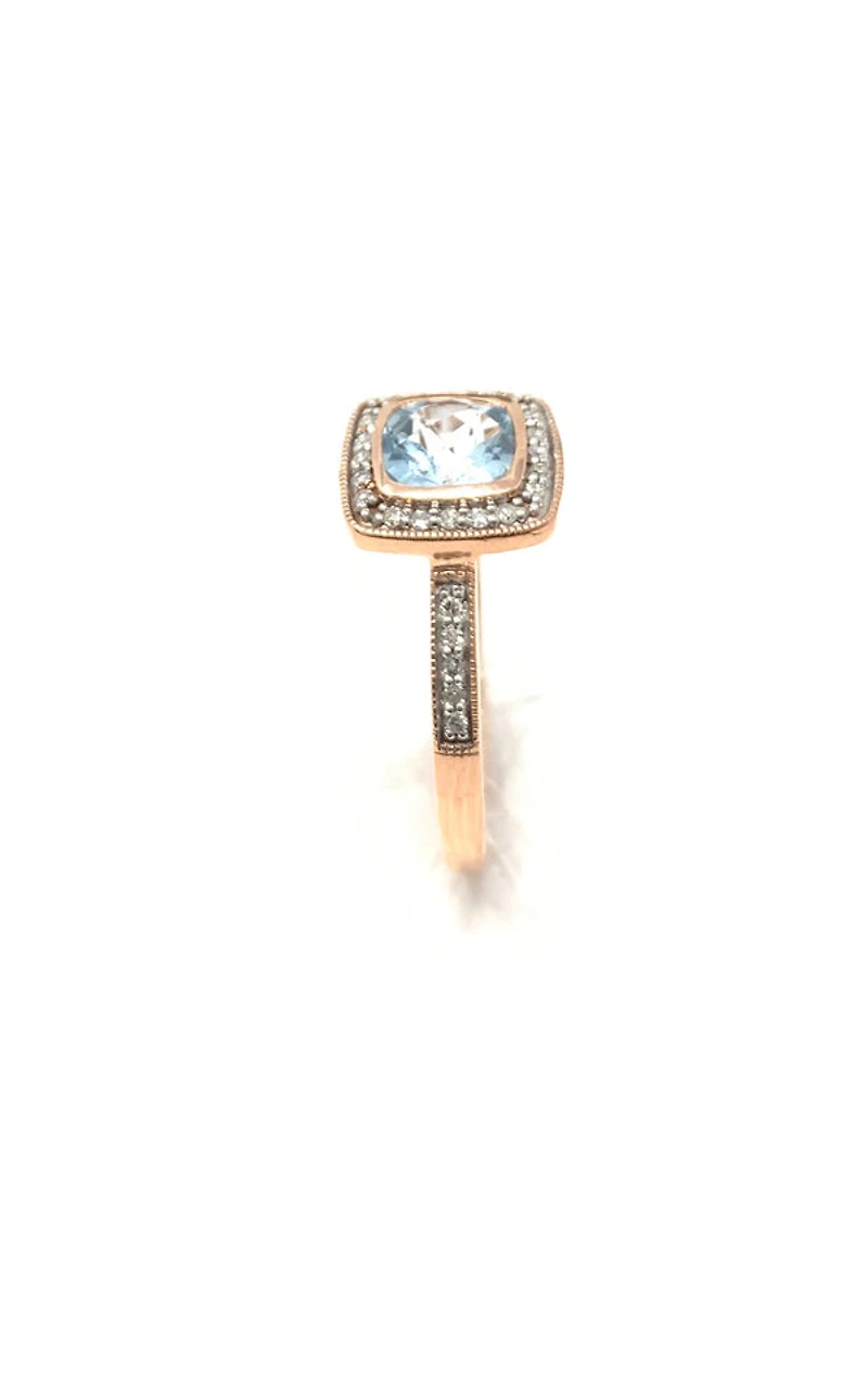 10K Rose Gold BLue Topaz & Diamond Ring- Size 6.5