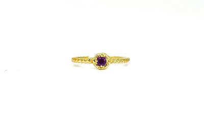 10K Yellow Gold 0.10cttw Genuine Amethyst  Halo Ring, size 6.5