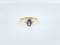 14K Yellow Gold Created Alexandrite and Diamond Ring