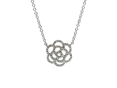 14K White Gold 0.14cttw Floral Diamond Necklace - 18 inches