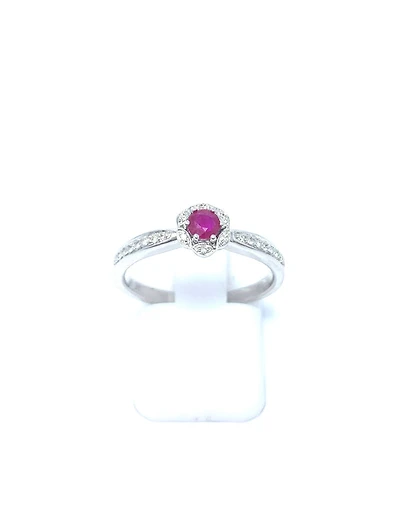 14K White Gold Ruby and Diamond Ring-Size 6.5