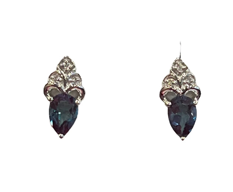 10K White Gold 1.0cttw Created Alexandrite and 0.03cttw Diamond Earrings