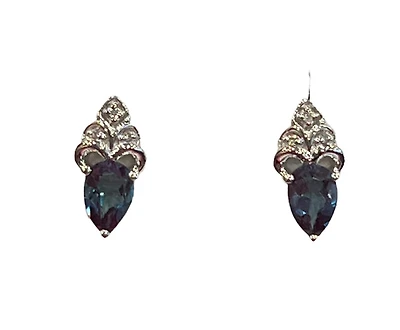 10K White Gold 1.0cttw Created Alexandrite and 0.03cttw Diamond Earrings