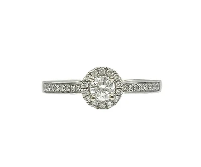 14K White Gold 0.31cttw Round Brilliant Cut Diamond Halo Engagement Ring, size 6.5