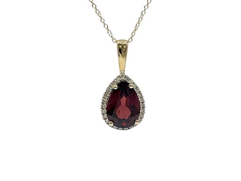 10K Yellow Gold 2.15cttw Garnet and 0.135cttw Diamond Necklace - 18 Inches