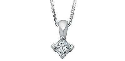 14K White Gold 0.17cttw Princess Cut Square Cut Canadian Diamond Necklace, 18”
