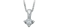 14K White Gold 0.17cttw Princess Cut Square Cut Canadian Diamond Necklace, 18”
