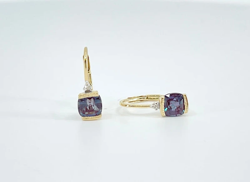 Created Alexandrite and Diamond Earrings