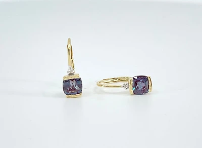 Created Alexandrite and Diamond Earrings