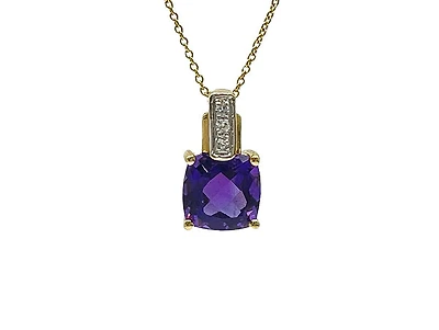 10K Yellow Gold 7mm Amethyst & 0.026cttw Diamond Pendant, 18"