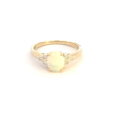 10K Yellow Gold Opal and Diamond Ring, Size 6.5