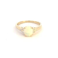 10K Yellow Gold Opal and Diamond Ring, Size 6.5