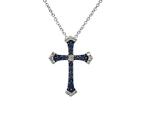 10K White Gold 0.15cttw Sapphire and 0.07cttw Diamond Cross Pendant - 18 inches