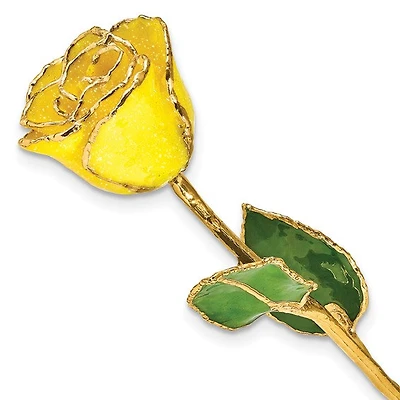 24K Yellow Lacquer Dipped Gold Trimmed with Glitter Real Rose
