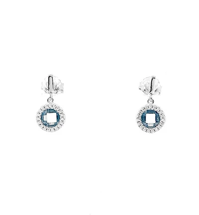 925 Silver Cubic Zirconia Aqua & White Color Halo Earrings