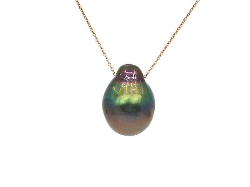 14K Rose Gold Genuine Tahitian Pearl Necklace, 18"