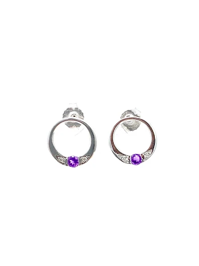 10K White Gold 0.10cttw Amethyst & 0.02cttw Diamond Eternity Stud Earrings