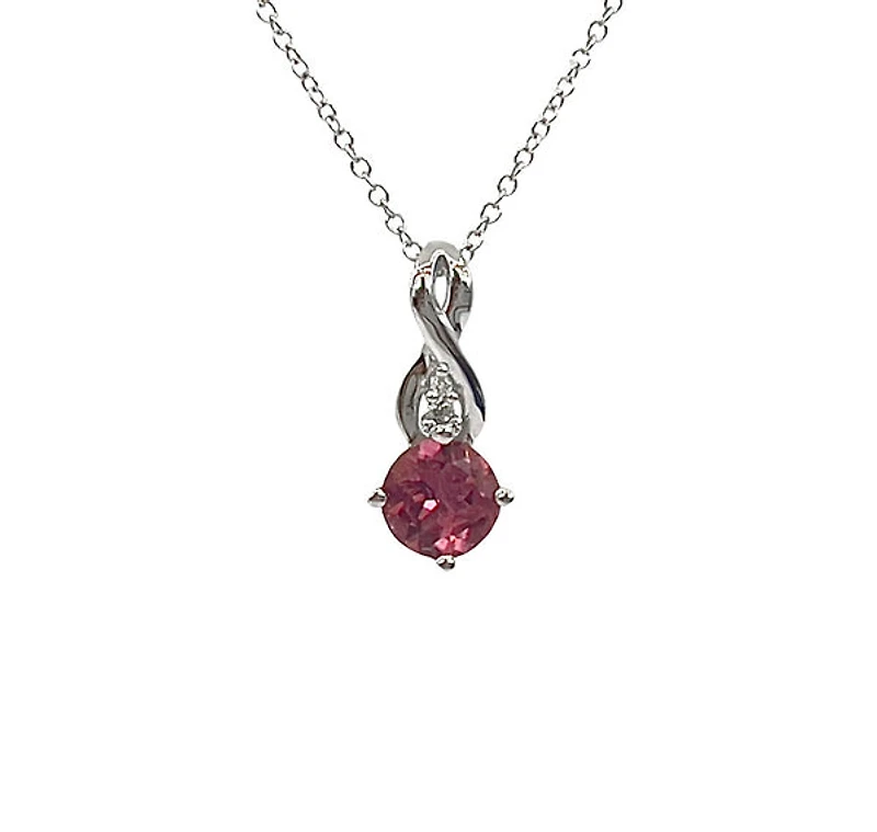 10K White Gold 0.45cttw Pink Tourmaline and 0.01cttw Diamond Pendant, 18"