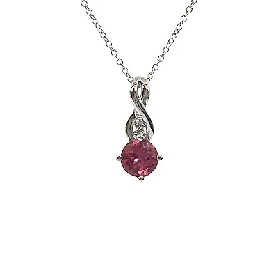 10K White Gold 0.45cttw Pink Tourmaline and 0.01cttw Diamond Pendant, 18"