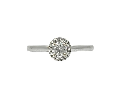 18K White Gold 0.31cttw Round Brilliant Cut Diamond Halo Engagement Ring, size 6.5
