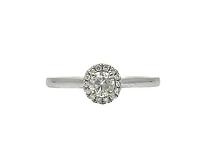 18K White Gold 0.31cttw Round Brilliant Cut Diamond Halo Engagement Ring, size 6.5