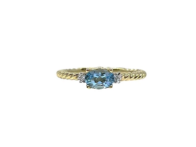 10K Yellow Gold 0.40cttw Genuine Oval Cut Aquamarine & 0.02cttw Diamond Ring - 4.5