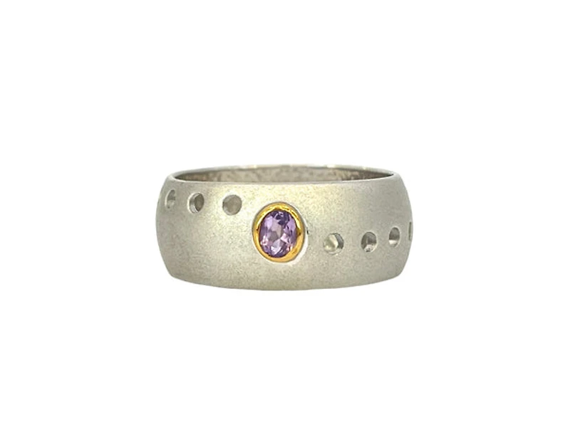 Silver & 18K Yellow Gold Plated Amethyst Ring, 8