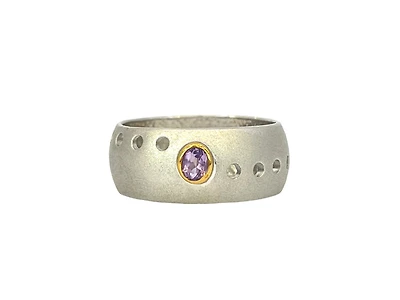 Silver & 18K Yellow Gold Plated Amethyst Ring, 8