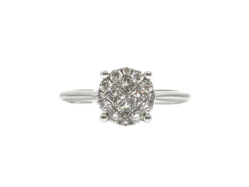 14K White Gold 0.47cttw Diamond Halo Engagement Ring, size 6.5