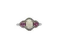 10K White Gold 7 x 5mm Opal, 0.50cttw Pink Sapphire and 0.30cttw Diamond Ring - 4.5