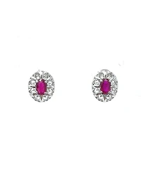 10K White Gold 0.65cttw Genuine Ruby and 0.08cttw Diamond Earrings