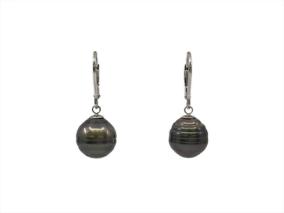 Sterling Silver Tahitian Pearl Dangle Earrings with Lever Back Closure