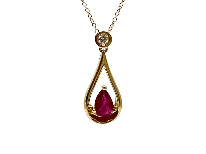 10K Yellow Gold 0.45cttw Ruby and 0.055cttw Diamond Necklace, 18"