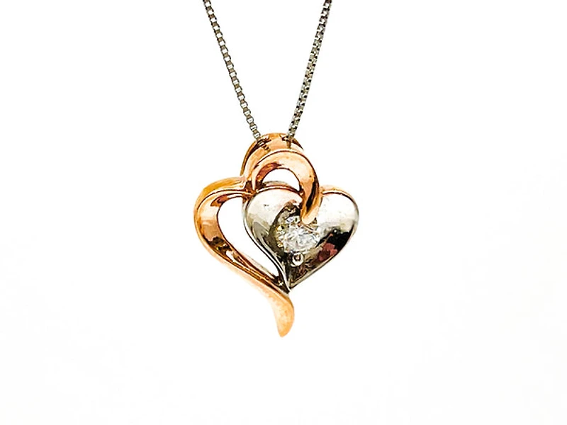 10K Rose Gold & White Gold 0.096cttw Canadian Diamond Heart Pendant, 18"