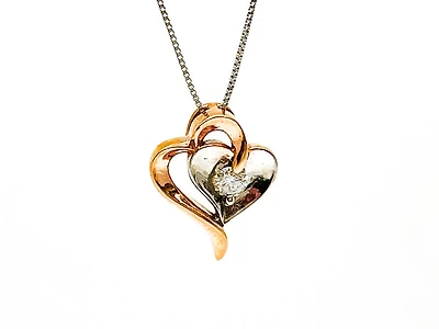 10K Rose Gold & White Gold 0.096cttw Canadian Diamond Heart Pendant, 18"