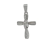 925 Sterling Silver Rhodium Plated Hip Hop Baguettes Cubic Zirconia Cross Pendant - 46mm x 25mm