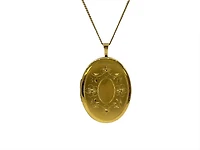 Gold Plated on 925 Sterling Silver Oval Shaped Locket with Etched FLoral Design - 26mm x 21mm