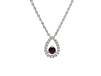 14K White Gold 0.23cttw Genuine Ruby with 0.13cttw Diamond Necklace - 16 Inches