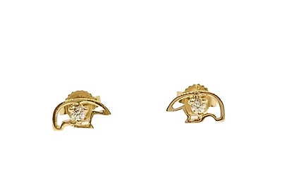 14K Yellow Gold 0.05cttw Diamond Polar Bear Earrings with Butterfly Backs - 8mm x 4mm