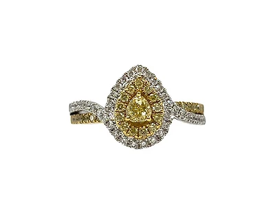 18K White & Yellow Gold 0.68Cttw Fancy Diamond Pear Cut Engagement Ring