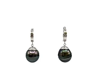 14K Gold Tahitian Pearl Dangle Earrings with Hoop Closure
