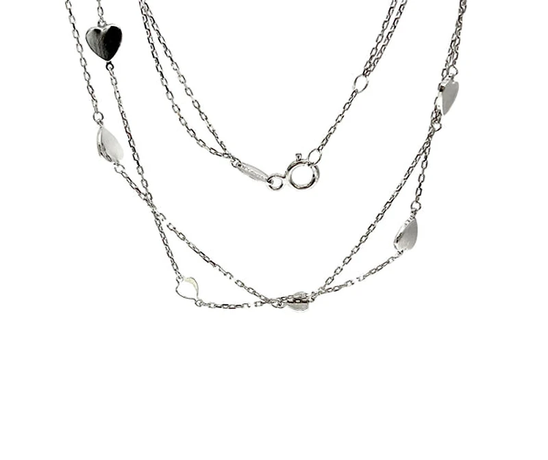 10K White Gold Hearts Double Link Anklet with 0.5 Inch Adjuster - 10 Inches