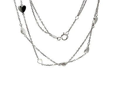 10K White Gold Hearts Double Link Anklet with 0.5 Inch Adjuster - 10 Inches